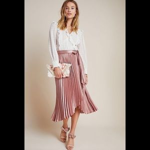 ANTHROPOLOGIE PAULINA PLEATED MIDI SKIRT IN ROSE